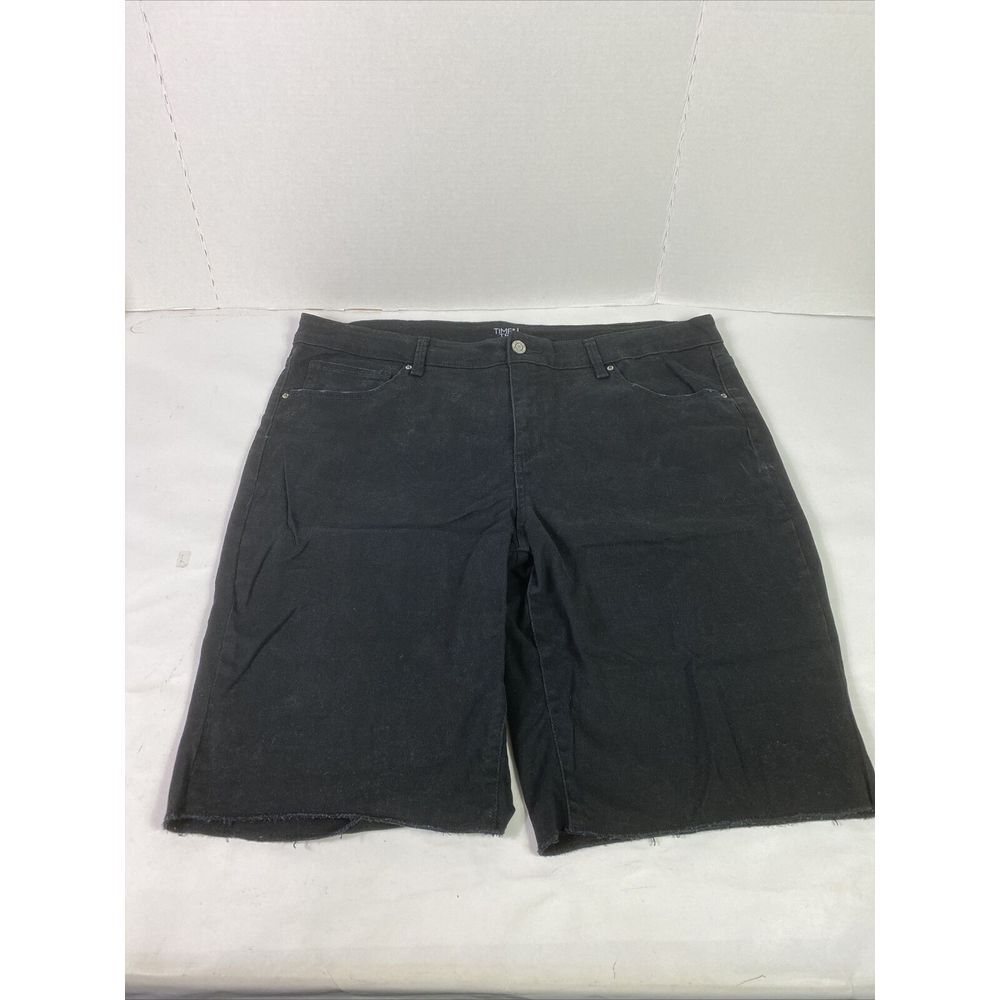 Time And True Shorts Bermuda Womens Size 20 Black Denim Stretch raw hem mid rise
